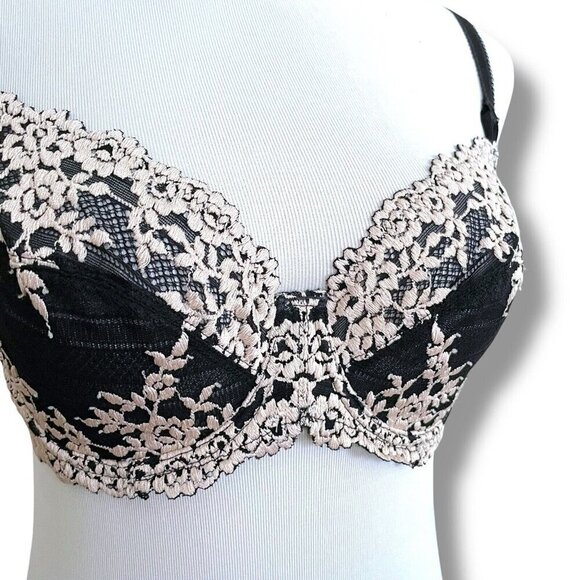 Wacoal 34C Bra Black White Embrace Lace Floral Unlined Underwire 65191 - Picture 5 of 8